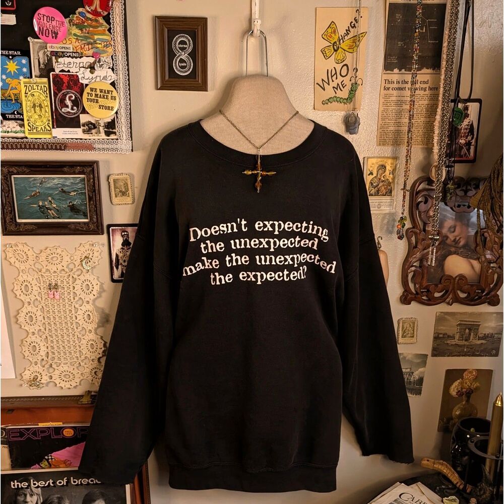 Vintage Irony Quote Graphic Sweatshirt Unisex Oversized XL Dark Charcoal Gray
